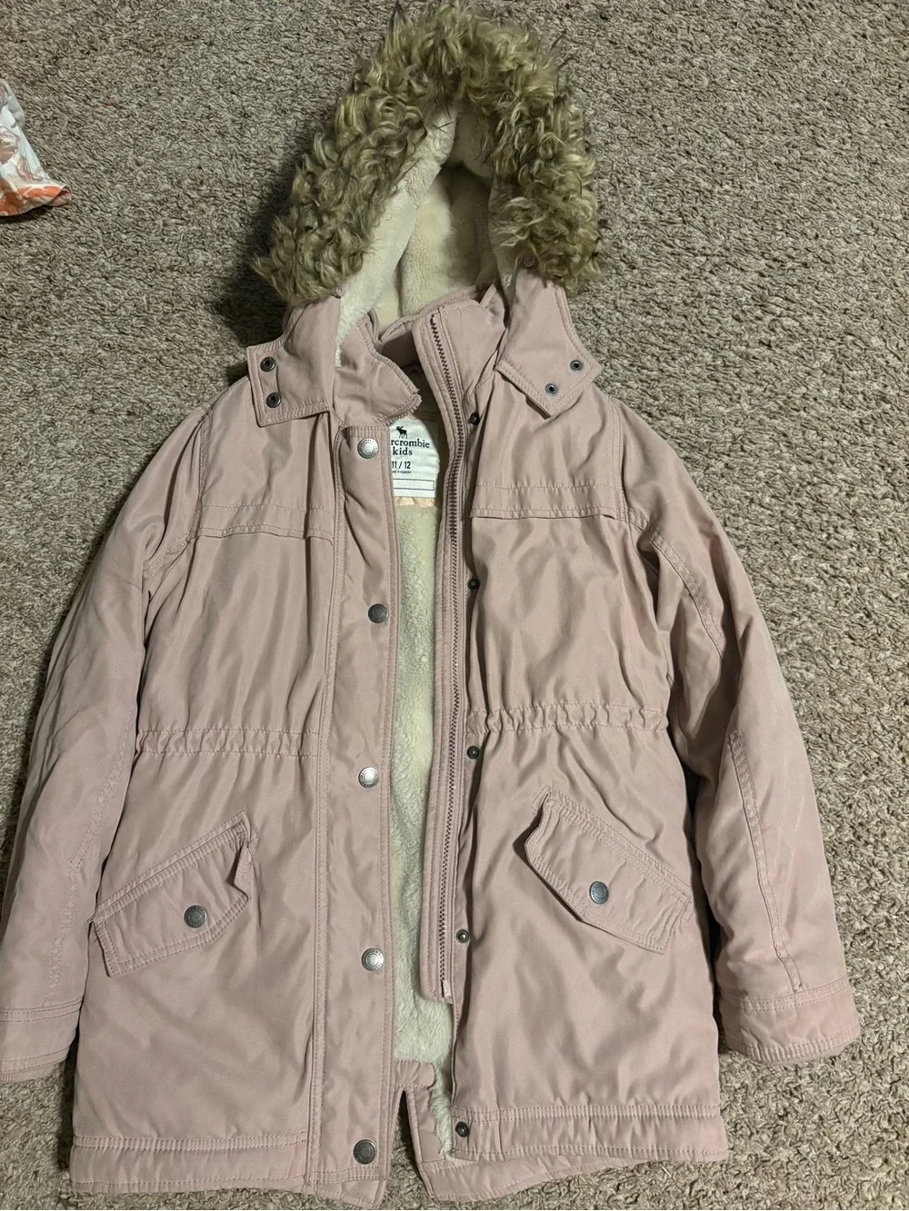 abercrombie kids Pink Faux-Fur Hooded Puffer Coat